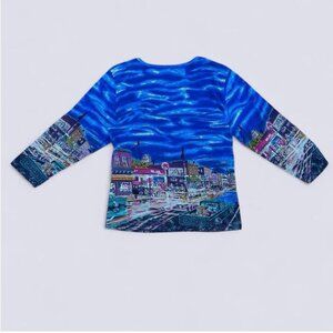 Jane Ashley 3/4 Sleeve All Over Print Street Scene With Sequins Petite Medium